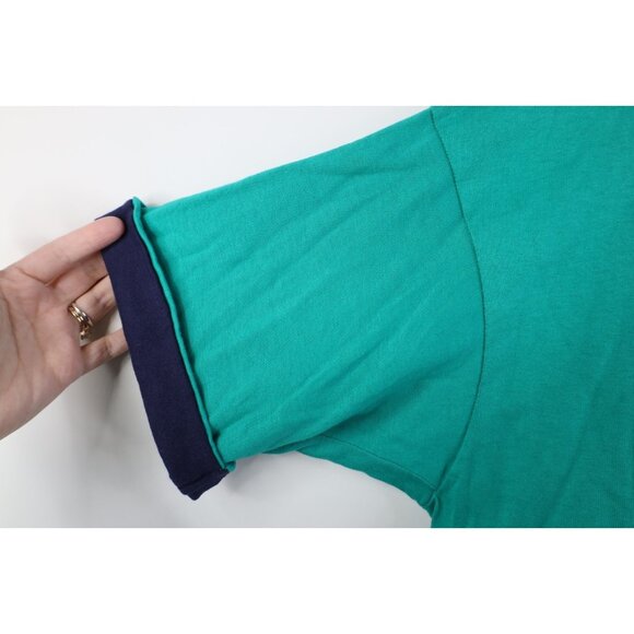 Deadstock Vtg 90s Streetwear Mens Large Blank Layered T-Shirt Teal Cotton USA - Picture 4 of 12